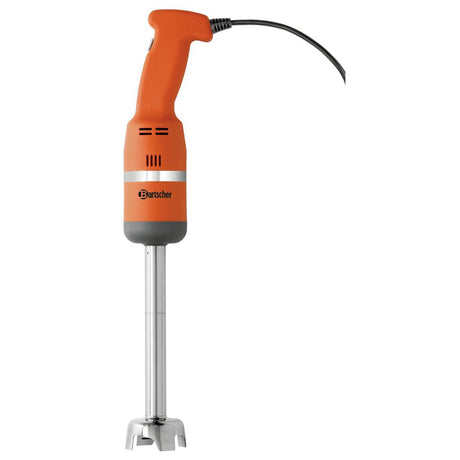 Der Bartscher Stabmixer MX 235 - orange ist ein professioneller Stabmixer mit orange-silbernem Design, schwarzem Netzkabel und Bartscher-Markenzeichen - ideal für eine Vielzahl von Küchenaufgaben.