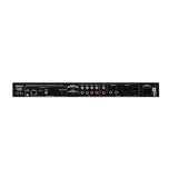 Der OMNITRONIC EP-220NET Vorverstärker von Omnitronic verfügt über beschriftete XLR-, Cinch-, optische, koaxiale, Ethernet- und Stromanschlüsse auf der Rückseite für Audioverbindungen und Internetradio.