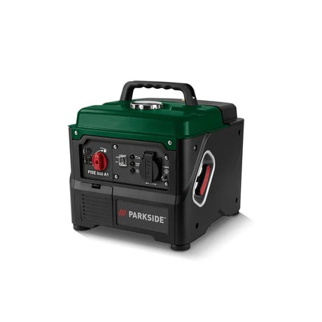 Der PARKSIDE Inverter Stromerzeuger "PISE 800 A1" mit 800 W 4-Takt-Benzinmotor ist eine kompakte, tragbare Notstromquelle mit Bedienfeld und Tragegriff - ideal für den Outdoor- oder Backup-Einsatz.