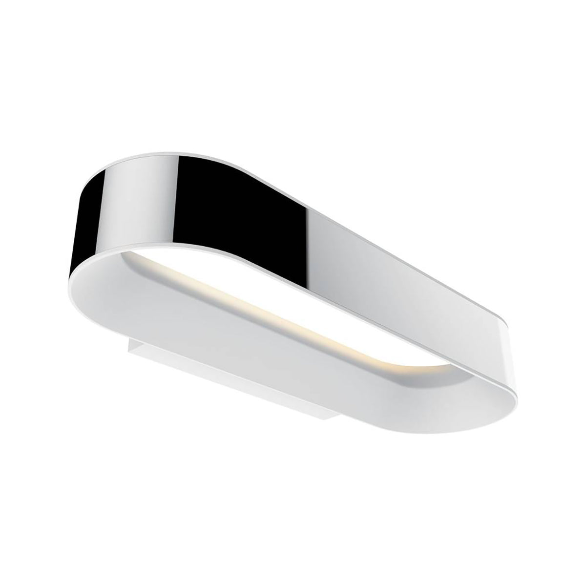Die Paulmann Agena LED 20W Chromweiß matt dimmbar, eine ovale Badezimmerleuchte mit eingebauter LED-Leiste und Schutzart IP44, ist hier in einer eleganten, mattchromweißen Ausführung vor einem schlichten weißen Hintergrund zu sehen.