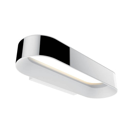 Die Paulmann Agena LED 20W Chromweiß matt dimmbar, eine ovale Badezimmerleuchte mit eingebauter LED-Leiste und Schutzart IP44, ist hier in einer eleganten, mattchromweißen Ausführung vor einem schlichten weißen Hintergrund zu sehen.