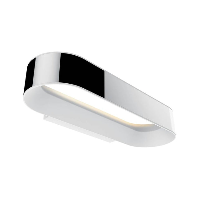 Die Paulmann Agena LED 20W Chromweiß matt dimmbar, eine ovale Badezimmerleuchte mit eingebauter LED-Leiste und Schutzart IP44, ist hier in einer eleganten, mattchromweißen Ausführung vor einem schlichten weißen Hintergrund zu sehen.