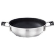 Die Rösle SILENCE PRO Servierpfanne 24 cm ist eine Edelstahlpfanne mit zwei schwarzen Seitengriffen und langlebiger ProResist-Antihaftbeschichtung, abgebildet auf weißem Grund.