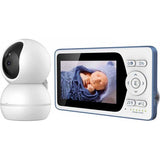 Das Telefunken VM-M700 Video-Babyphone mit 5"-HD-Display zeigt ein schlafendes Baby in blauer Decke und Mütze. Infrarot-Nachtsicht, Bedientasten und Lautstärkeanzeige sind neben dem Display sichtbar.