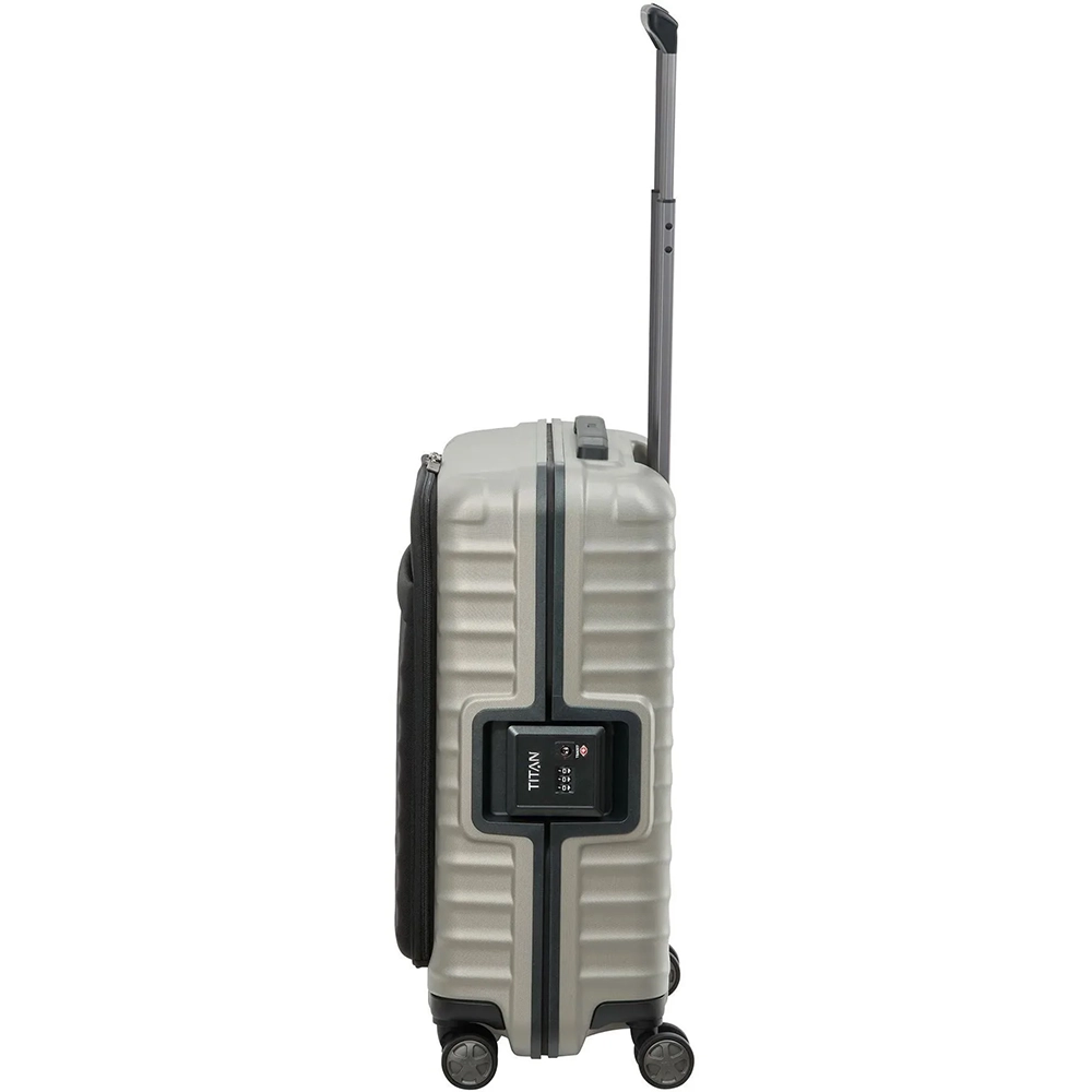 TITAN Litron Frame Trolley S 55 cm in Champagner mit Vortasche, robuster Polycarbonat-Handgepäckkoffer mit TSA-Schloss