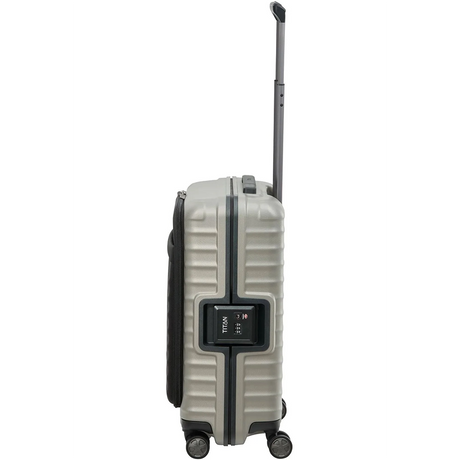 TITAN Litron Frame Trolley S 55 cm in Champagner mit Vortasche, robuster Polycarbonat-Handgepäckkoffer mit TSA-Schloss